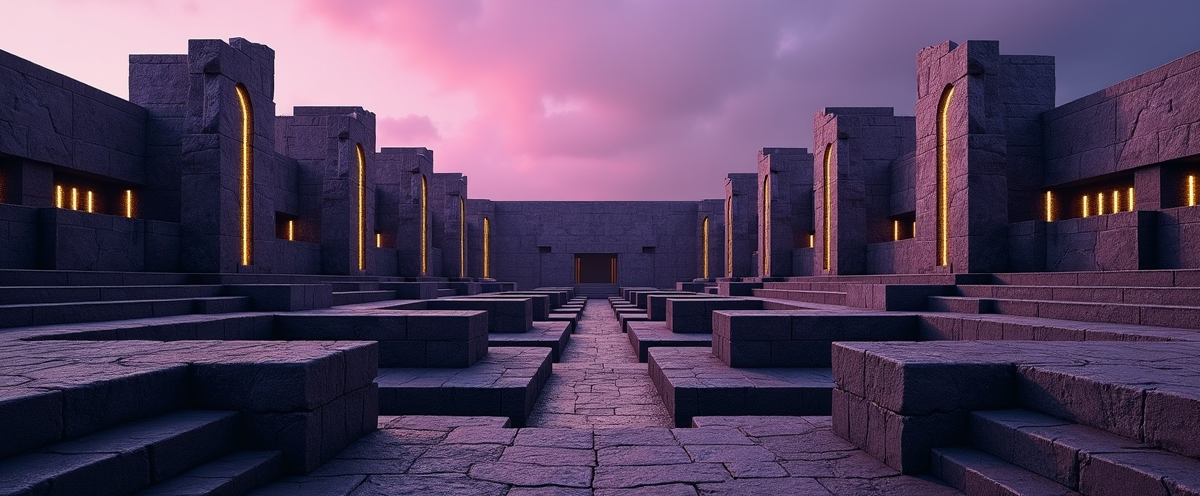 Terraced stone city at twilight – what is being built